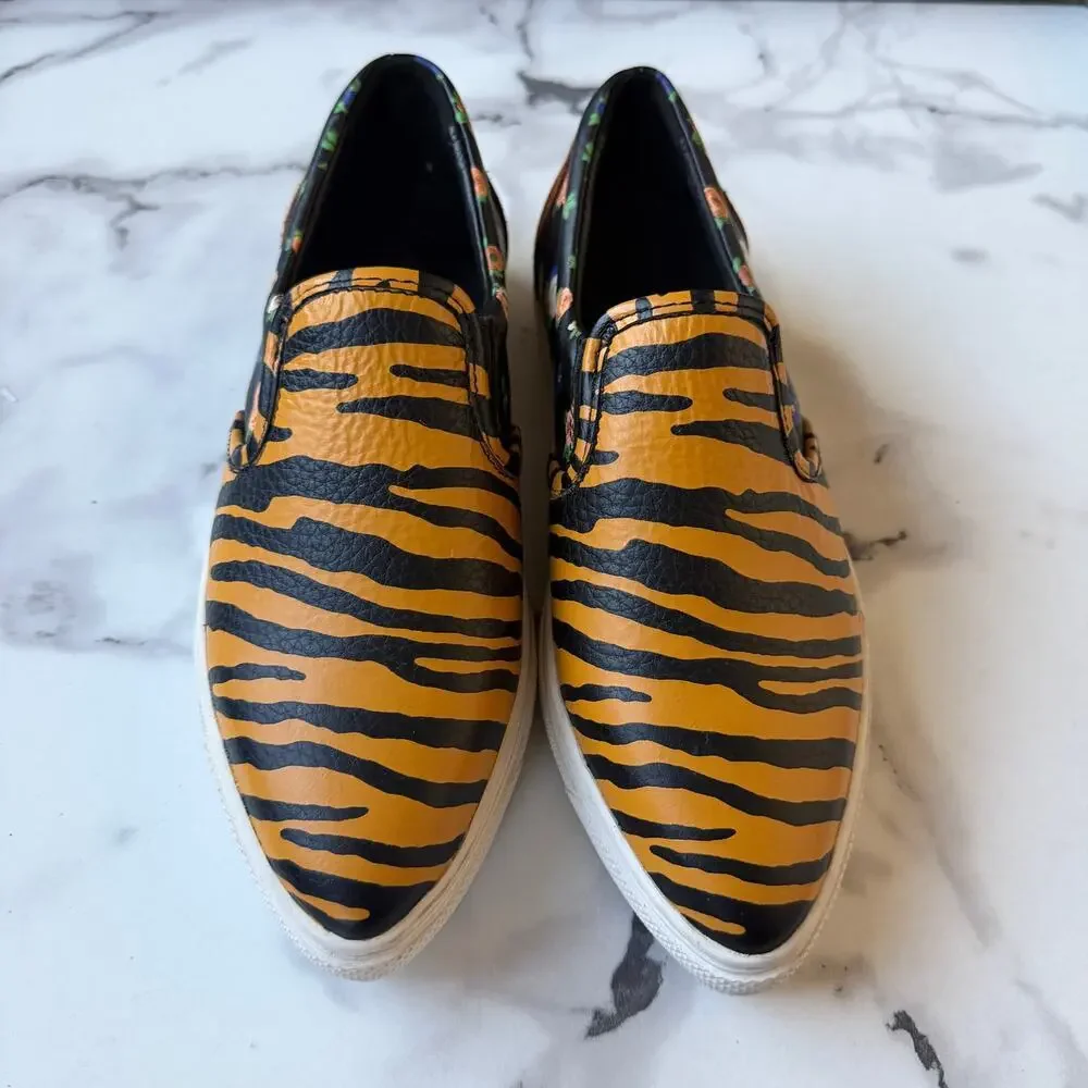 Coach C103 Tiger Floral Leather Slip On Sneakers Size 6 - Picture 3 of 8